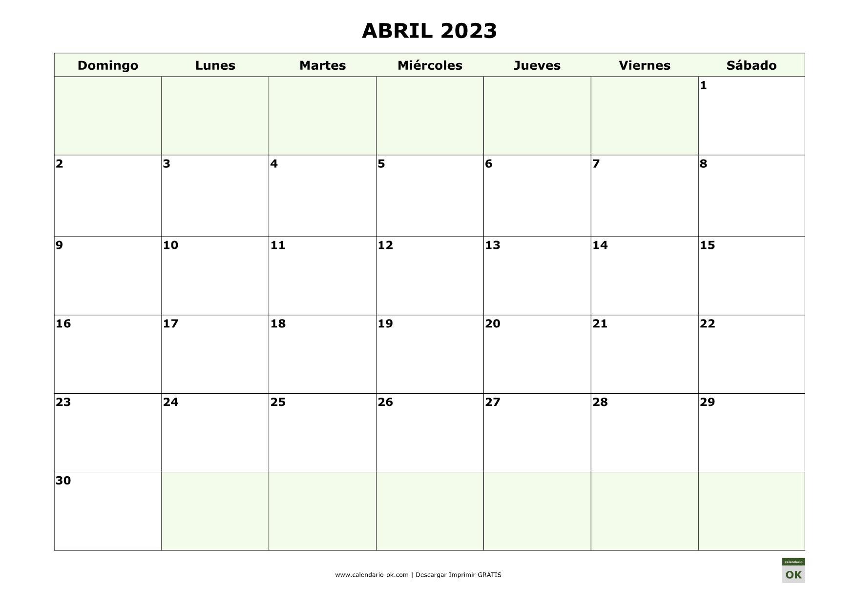 Mes De Abril Calendario ▷ Plantilla Calendario 【ABRIL 2023】 para IMPRIMIR PDF