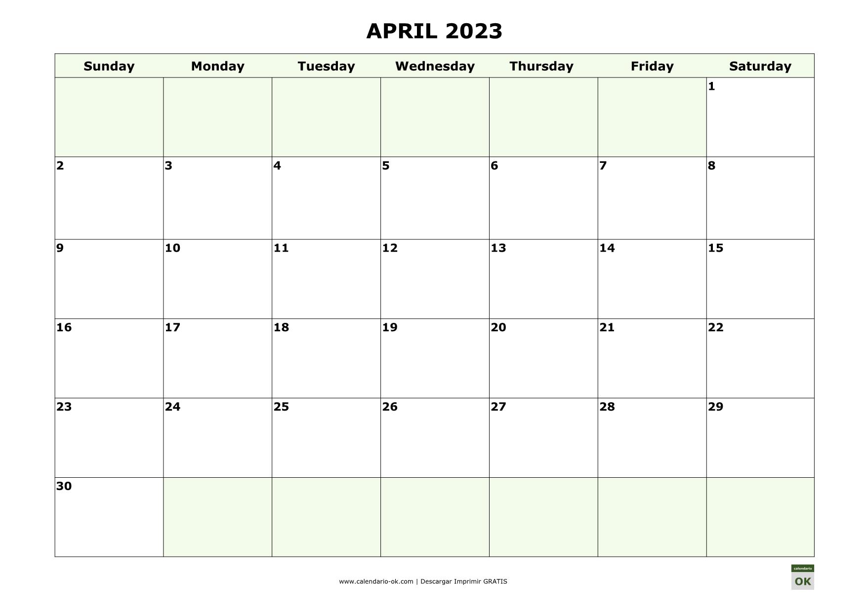 Almanaque De Abril 2023 ▷ Plantilla Calendario 【ABRIL 2023】 para IMPRIMIR PDF