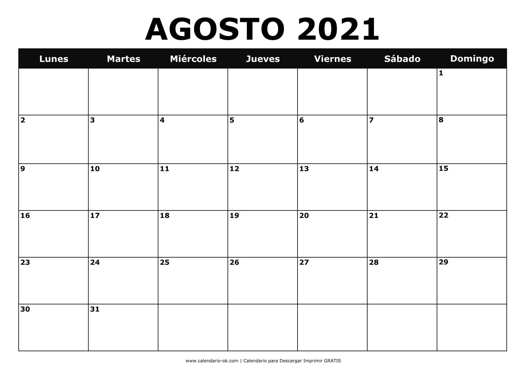 Encuentre aquí el calendario mensual para el calendario agosto 2021, este i...