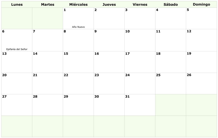 Calendario 2020 por MESES con FESTIVOS NACIONALES en PDF