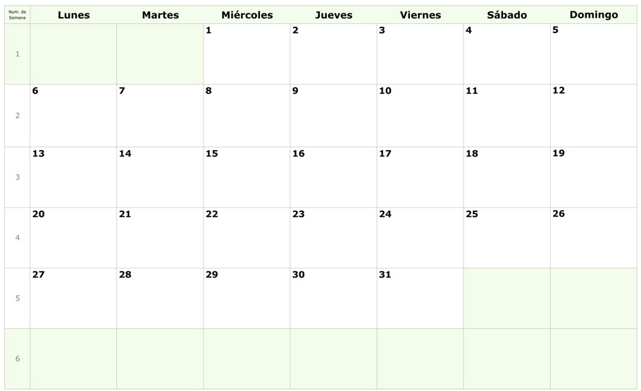 Calendario 2020 por MESES con NUMERO DE SEMANA