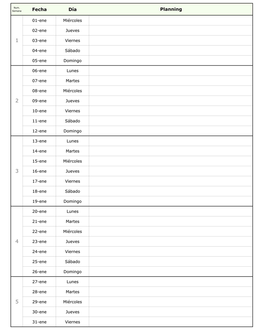 Calendario 2020 por MESES para hacer PLANNING