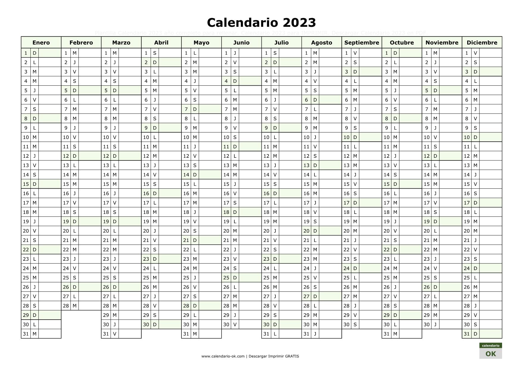 Calendario 2023  Almanaques para imprimir, Horarios para imprimir