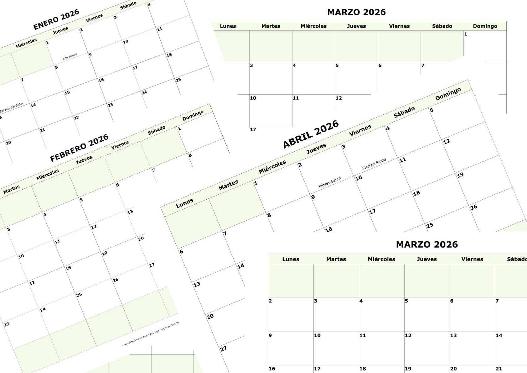 Calendario 2026 por meses con festivos nacionales de España