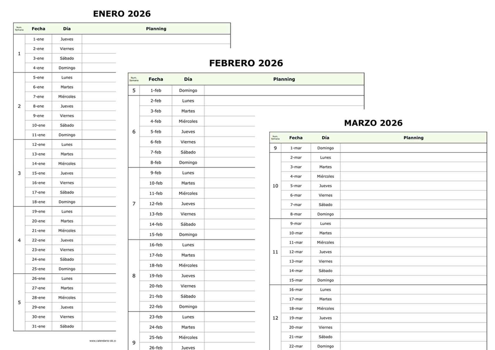 Calendario 2026 por meses para hacer planning
