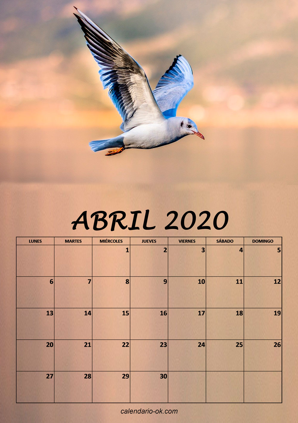 Calendario ABRIL 2020 de PAJAROS