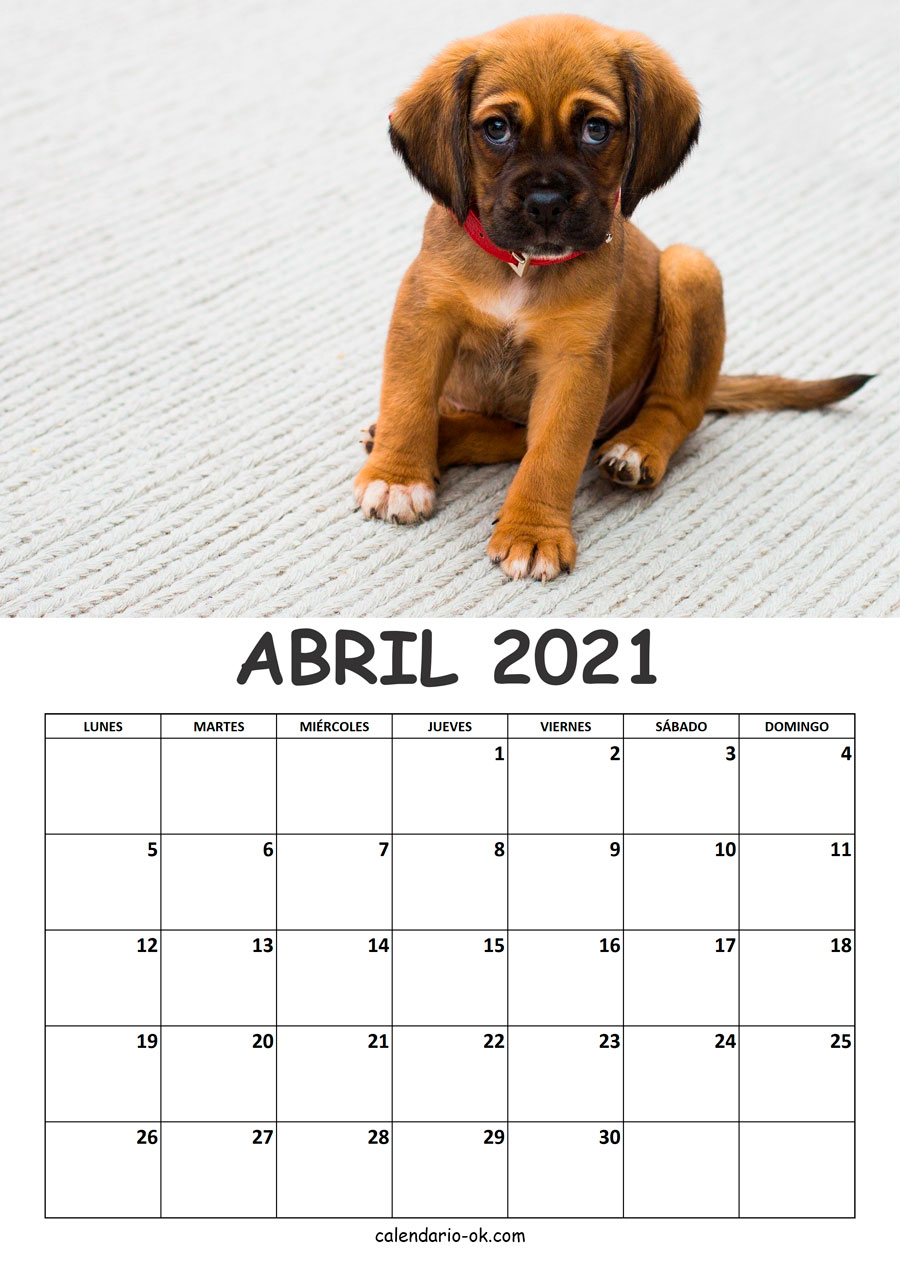 Calendario ABRIL 2021 de PERROS