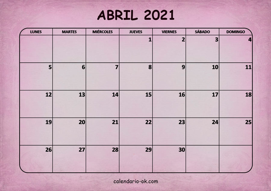 Calendario ABRIL 2021 ROSA