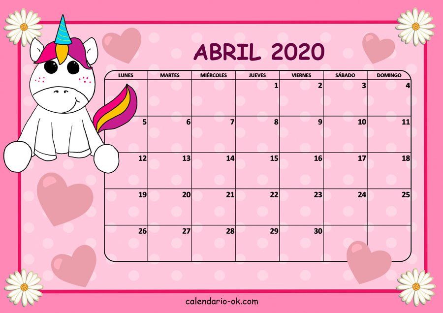 Calendario ABRIL 2021 para ROSA en PDF. 