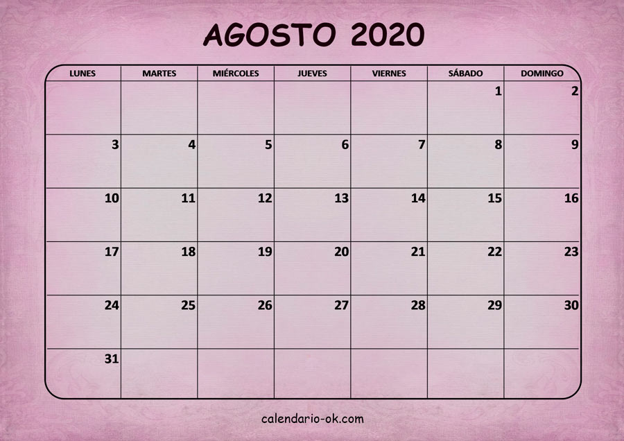 Calendario AGOSTO 2020 ROSA