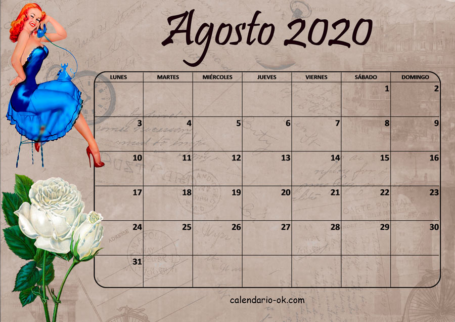 Calendario AGOSTO 2020 VINTAGE