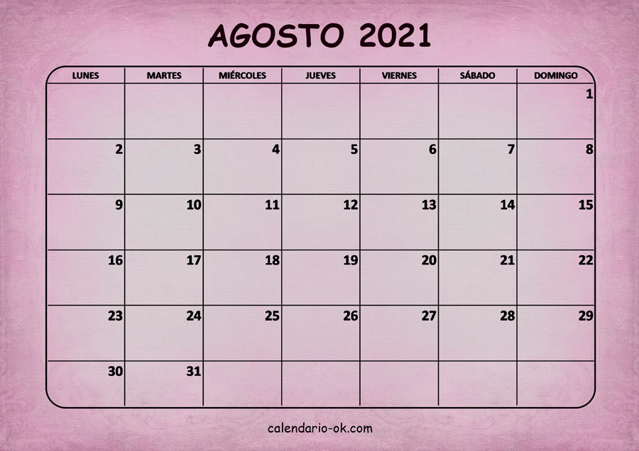 Calendario AGOSTO 2021 ROSA