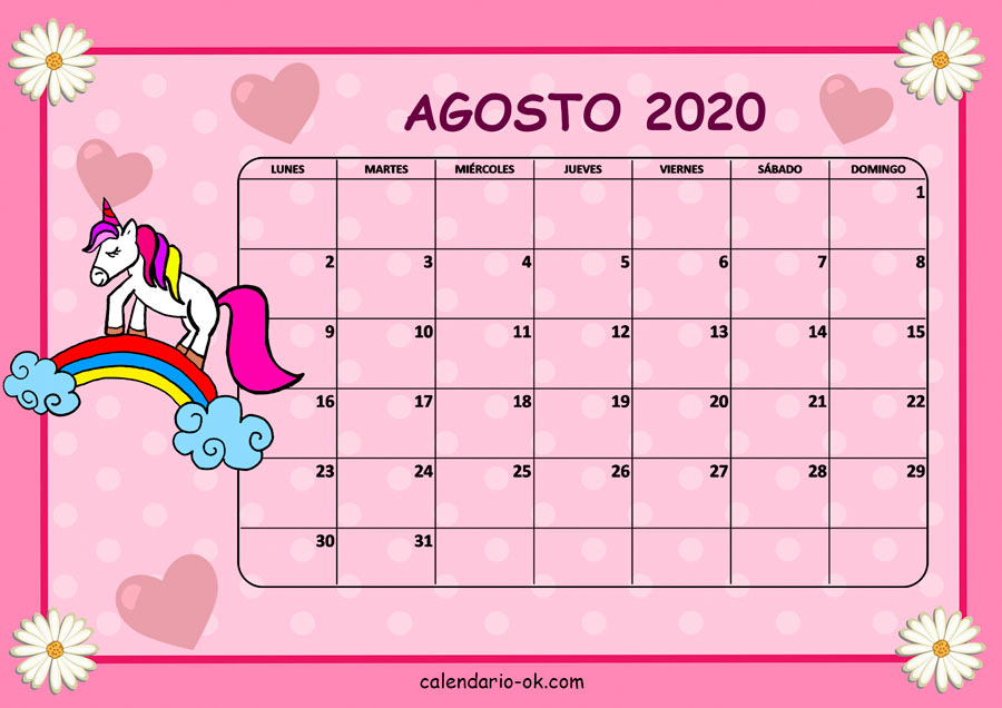Calendario AGOSTO 2021 UNICORNIO