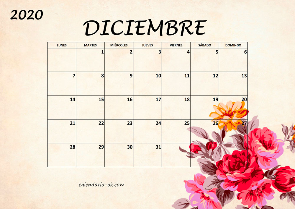 De trato fácil barrer Bailarín ▷ Plantilla Calendario 【DICIEMBRE 2020】 para IMPRIMIR