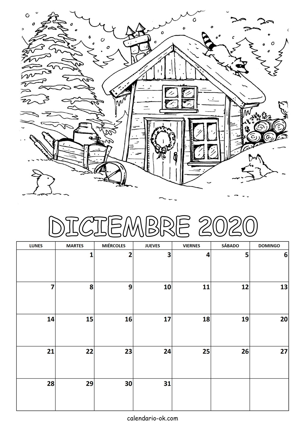 Calendario DICIEMBRE 2020 COLOREAR