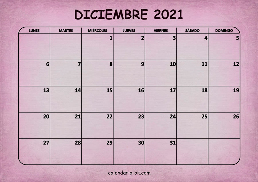 Calendario DICIEMBRE 2021 ROSA