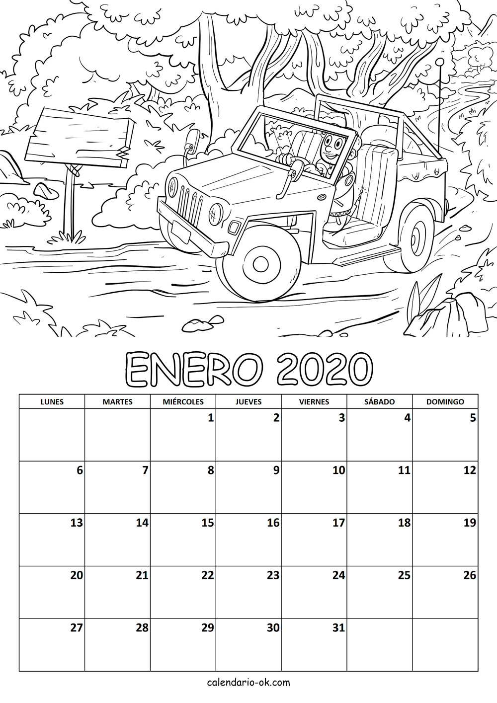 Calendario ENERO 2020 COLOREAR