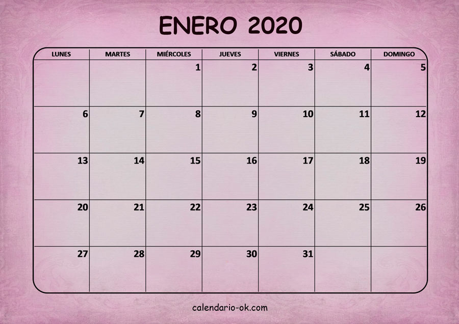 Calendario ENERO 2020 ROSA
