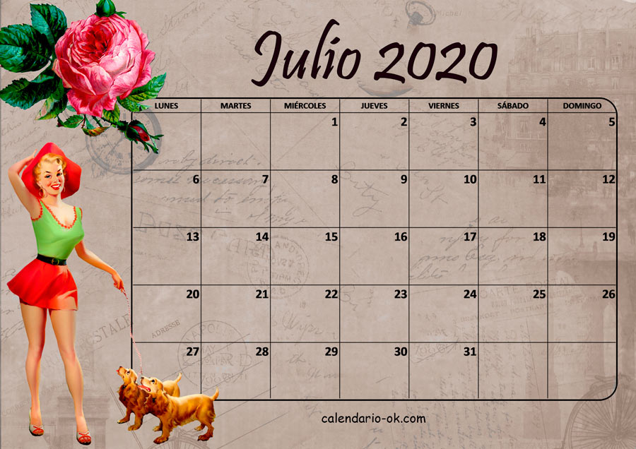 Calendario JULIO 2020 VINTAGE