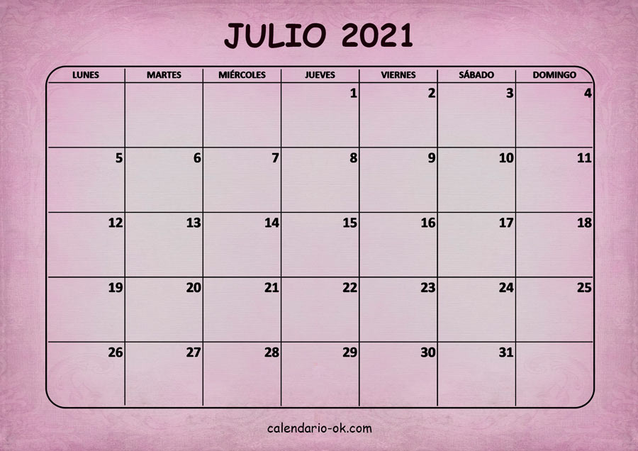Calendario JULIO 2021 ROSA
