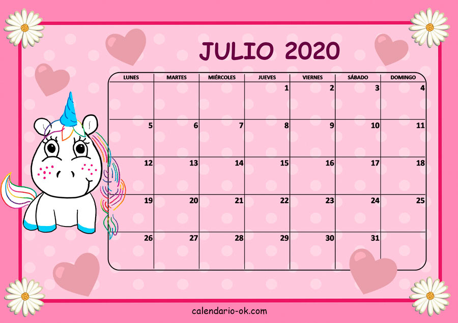 Calendario JULIO 2021 UNICORNIO