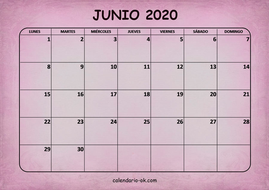Calendario JUNIO 2020 ROSA