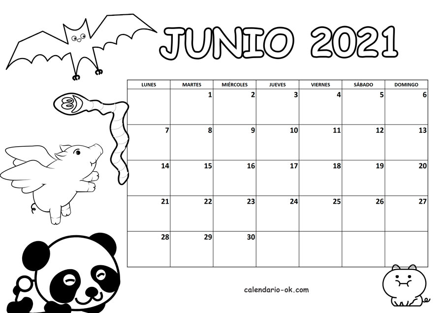 Calendario JUNIO 2021 para COLOREAR