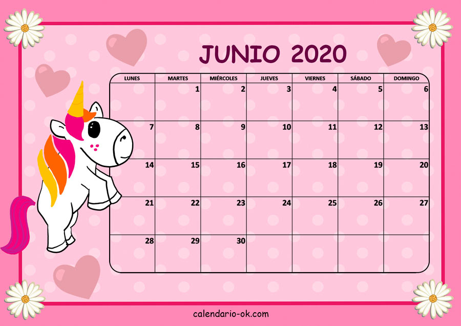 Calendario JUNIO 2021 UNICORNIO