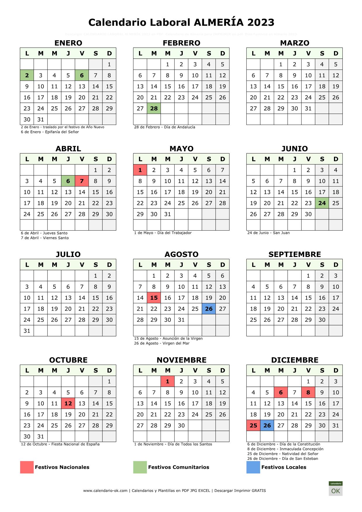 Calendario Laboral Almería 2023 vertical