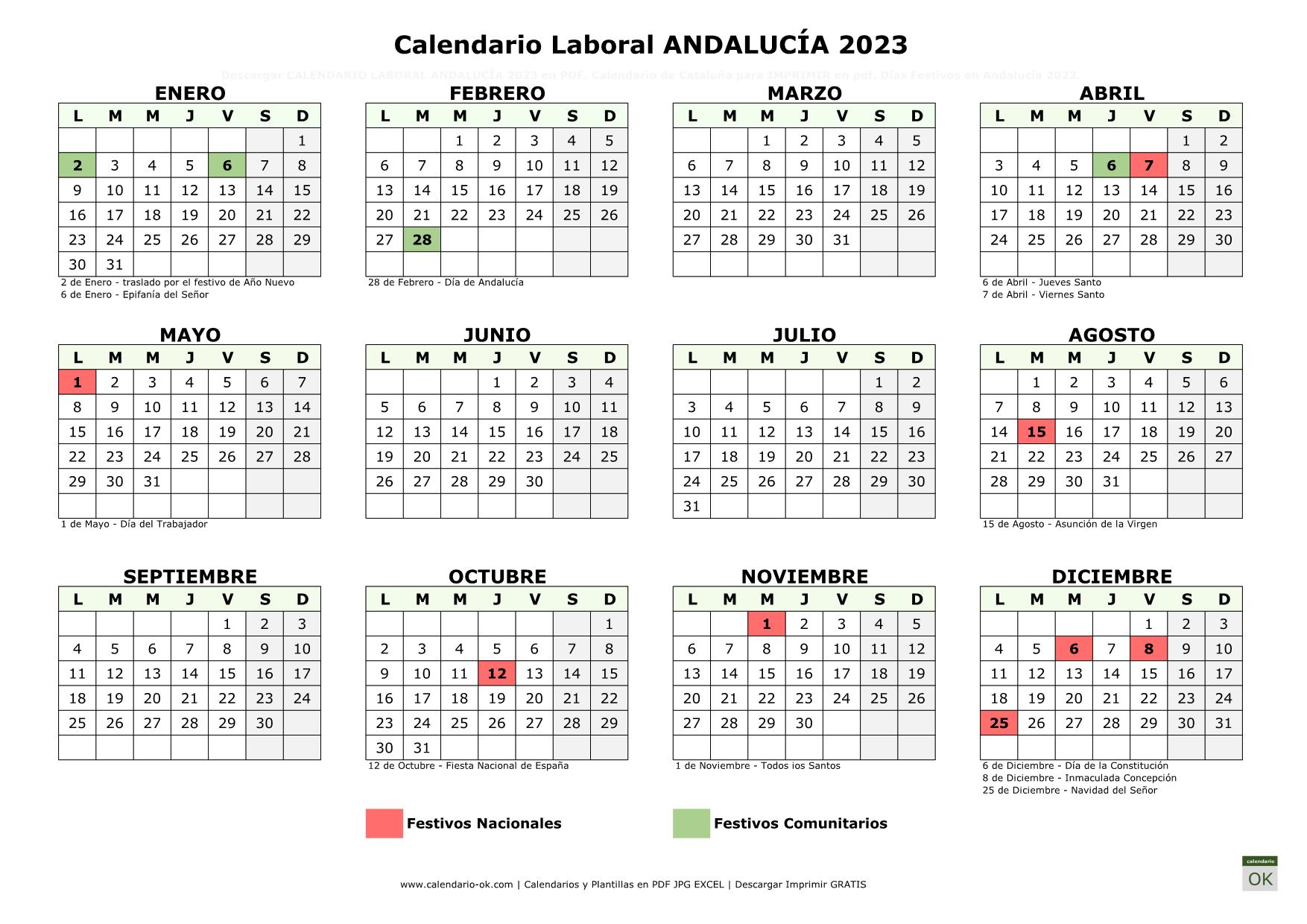 Calendario Laboral ANDALUCÍA 2023 horizontal