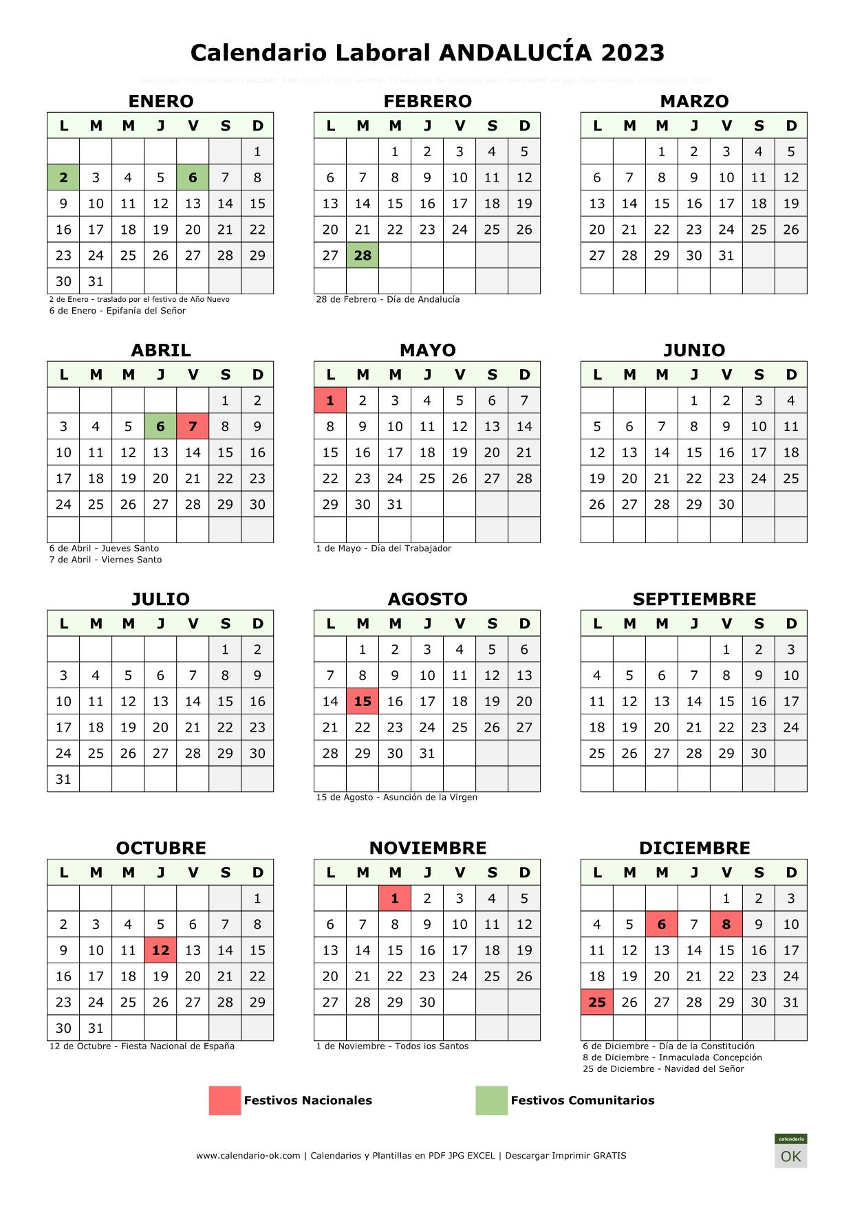 Calendario Laboral 【andalucÍa 2023】 Para Imprimir