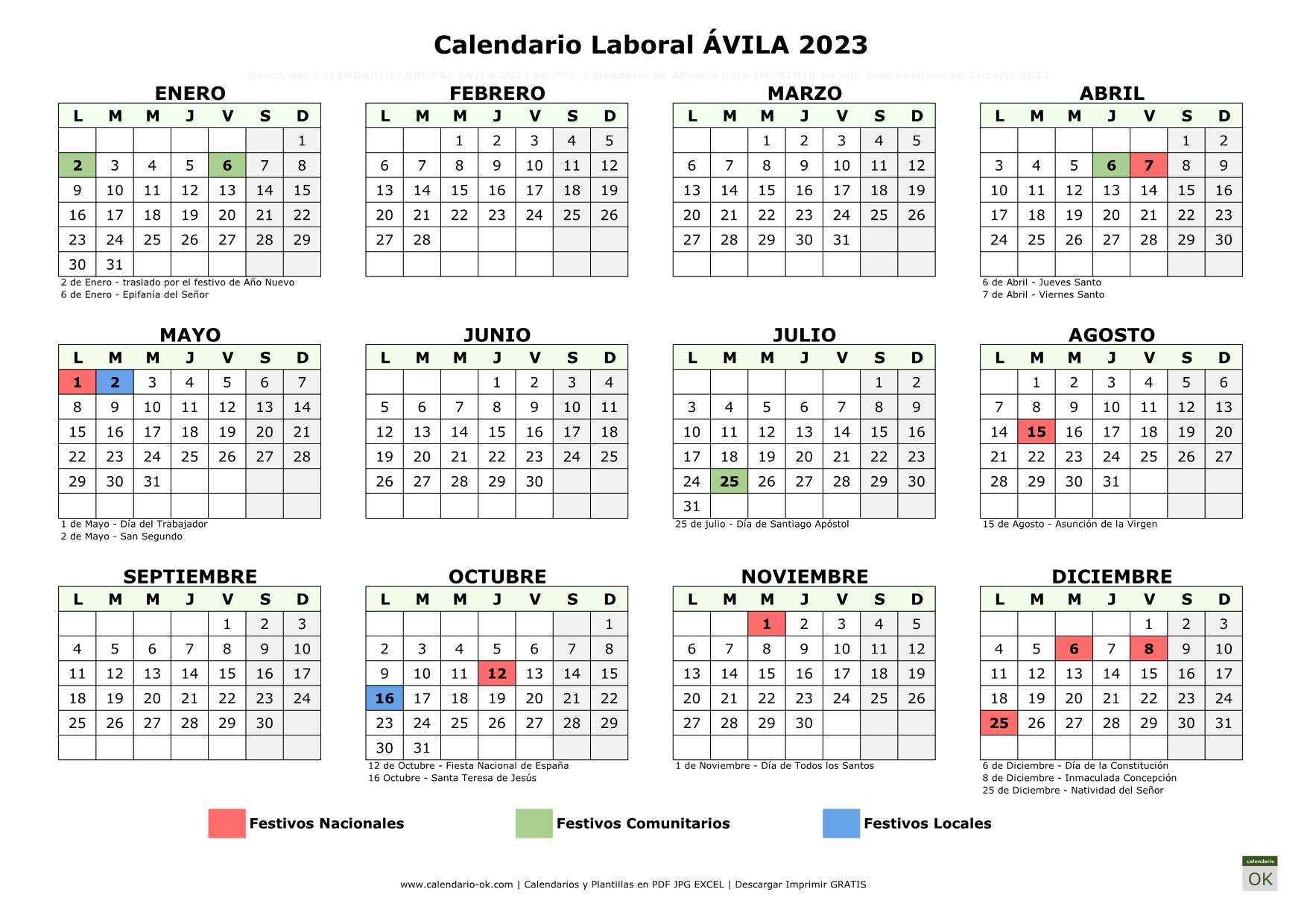 Calendario Laboral Álava 2023 horizontal