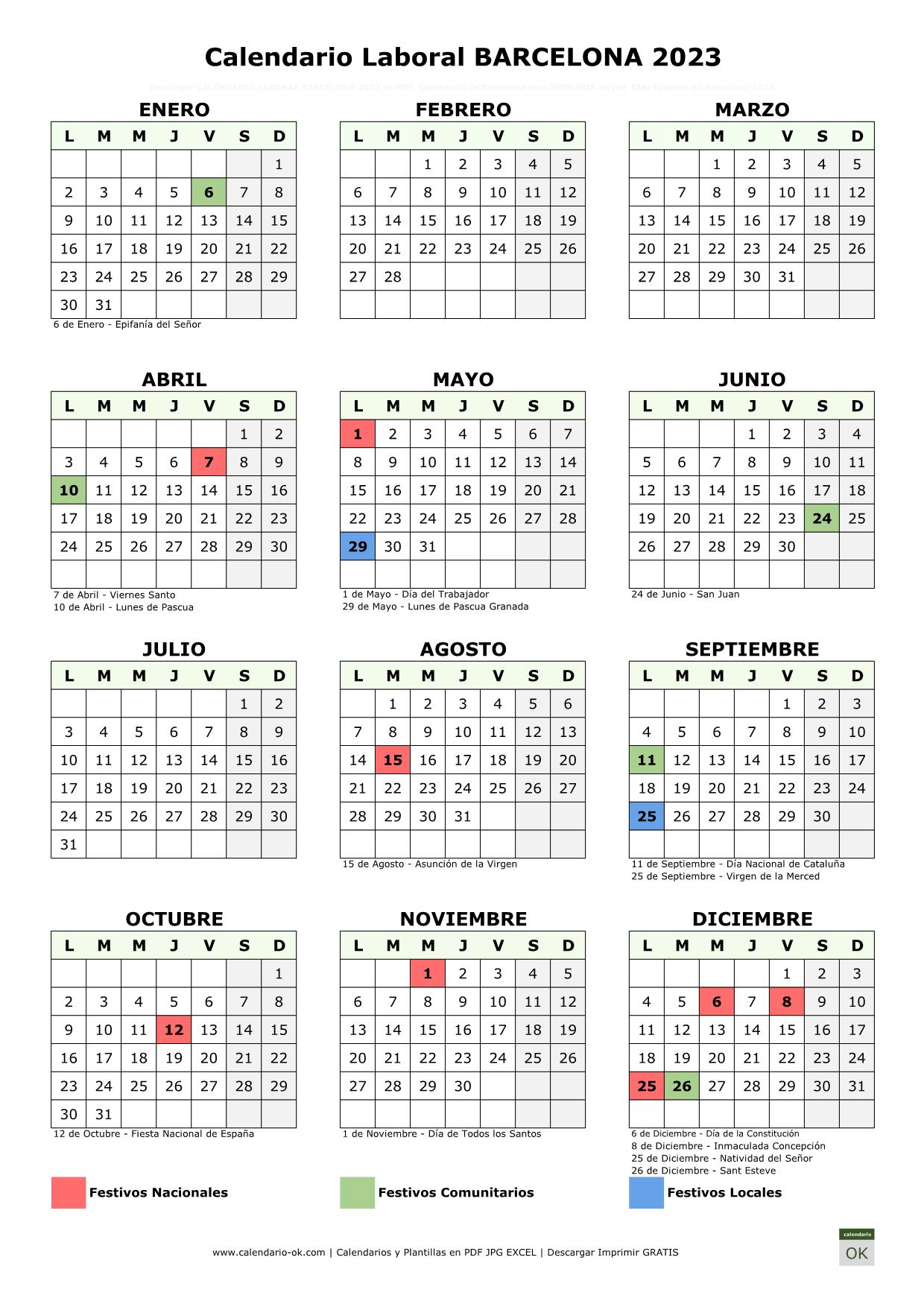 Calendario Laboral Barcelona 2023