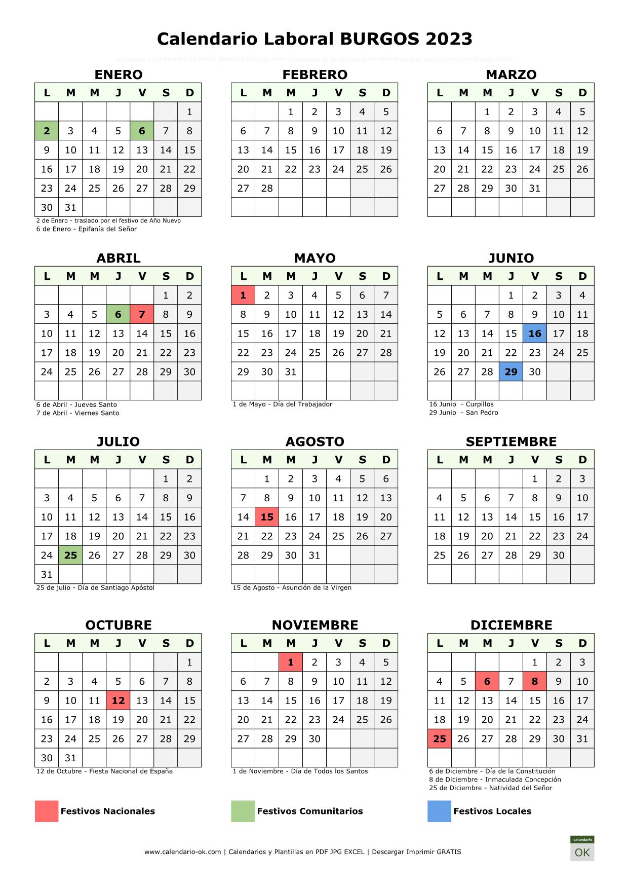 Calendario Laboral Burgos 2023