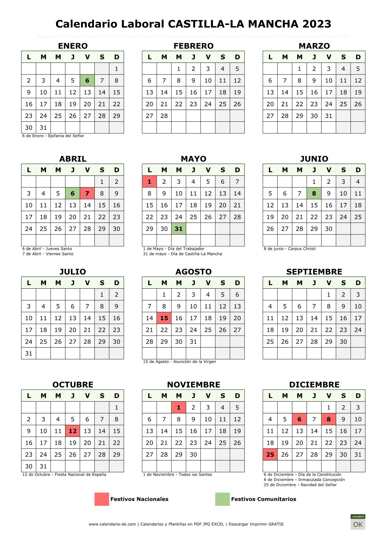 Calendario Laboral CASTILLA-LA MANCHA 2023