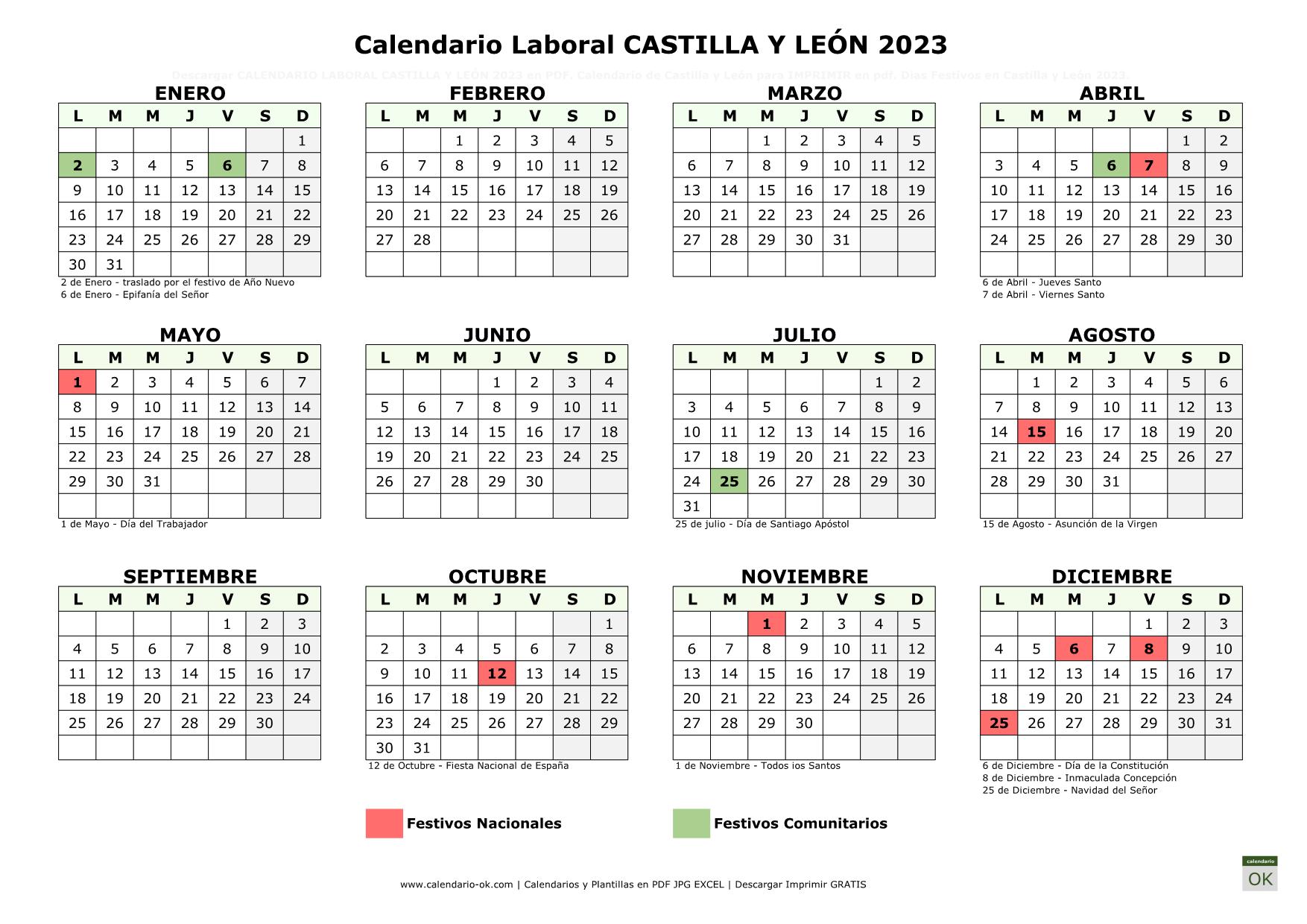 Dia Castilla Y Leon 2023 ▷ Calendario Laboral 【CASTILLA Y LEÓN 2023】 para IMPRIMIR