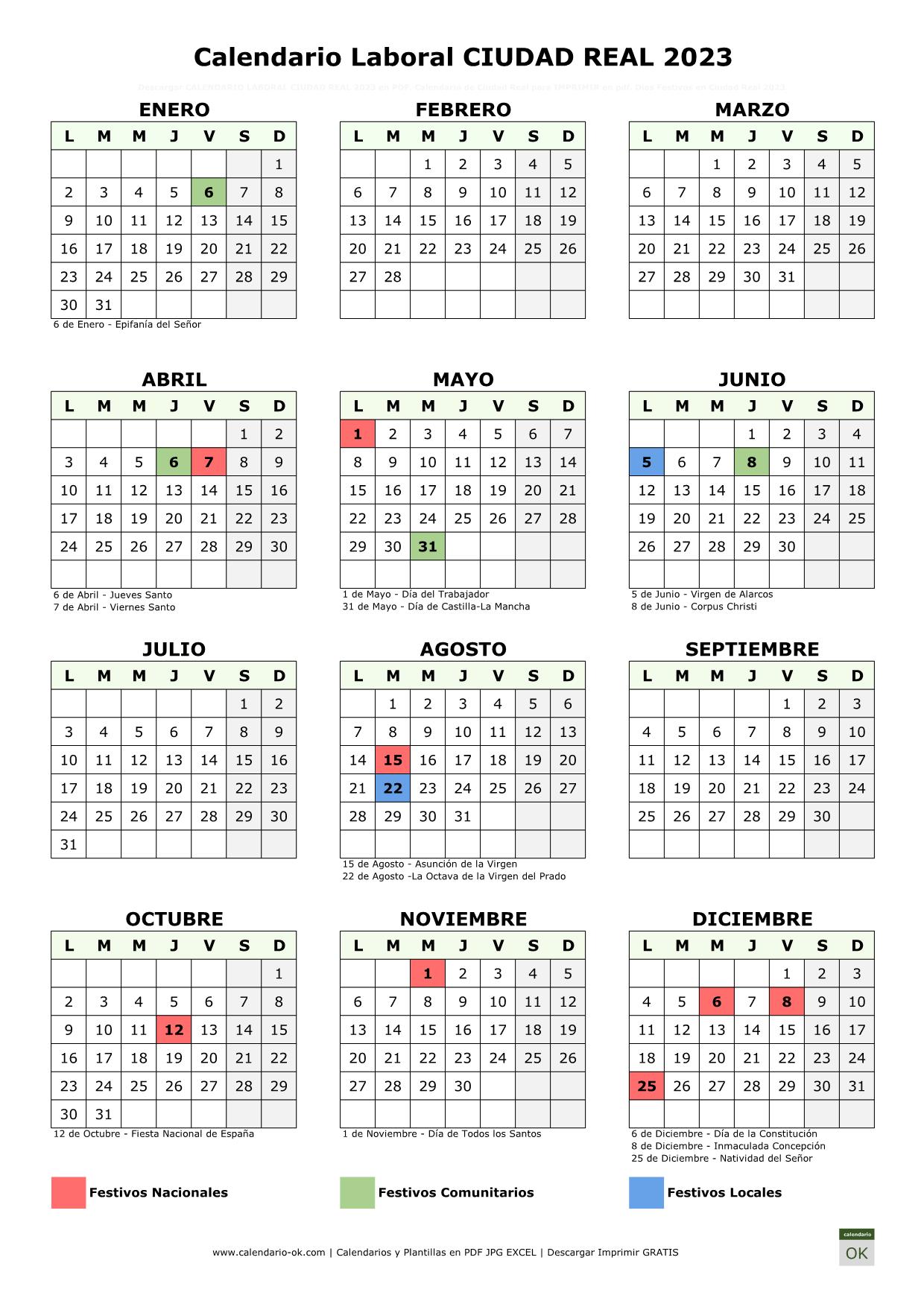 Calendario Laboral Ciudad Real 2023