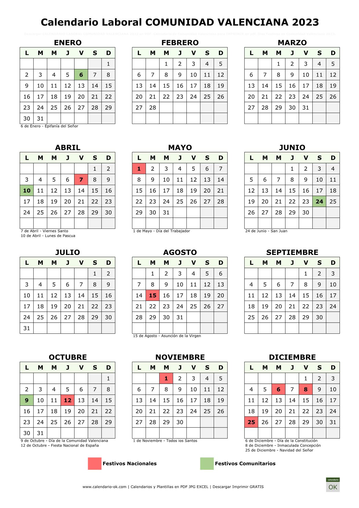 Calendario Laboral COMUNIDAD VALENCIANA 2023