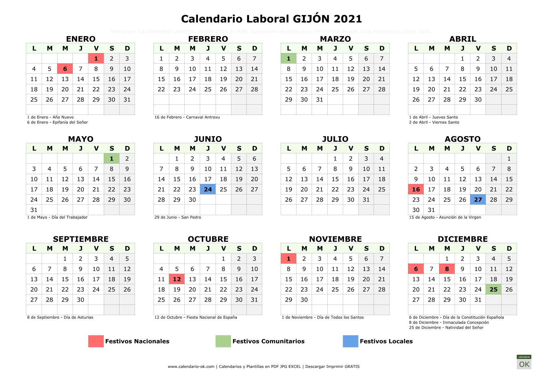 Festivos En Gijon 2023 ▷ Calendario Laboral GIJÓN 2023 con Festivos PDF