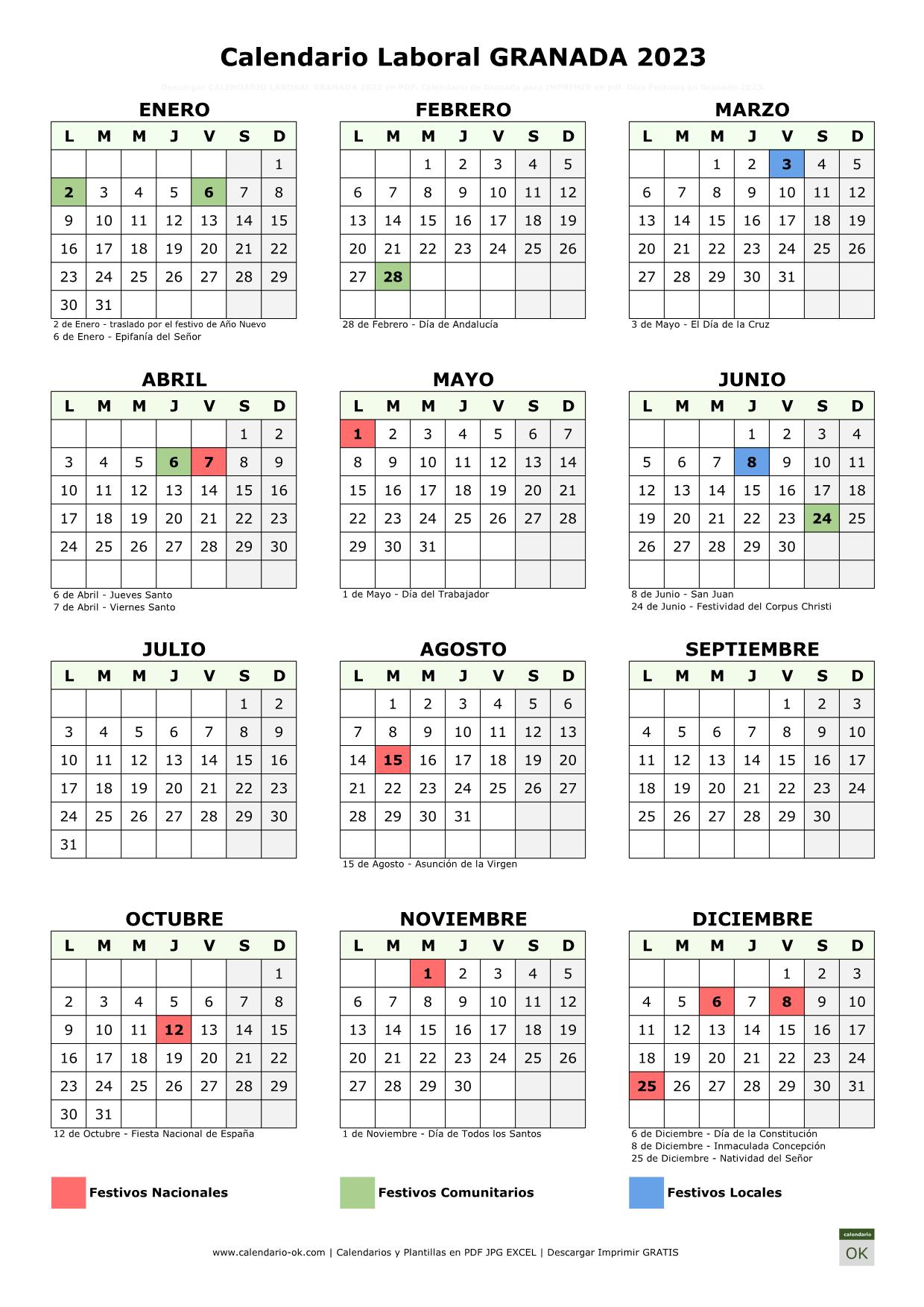 Calendario Laboral Granada 2023