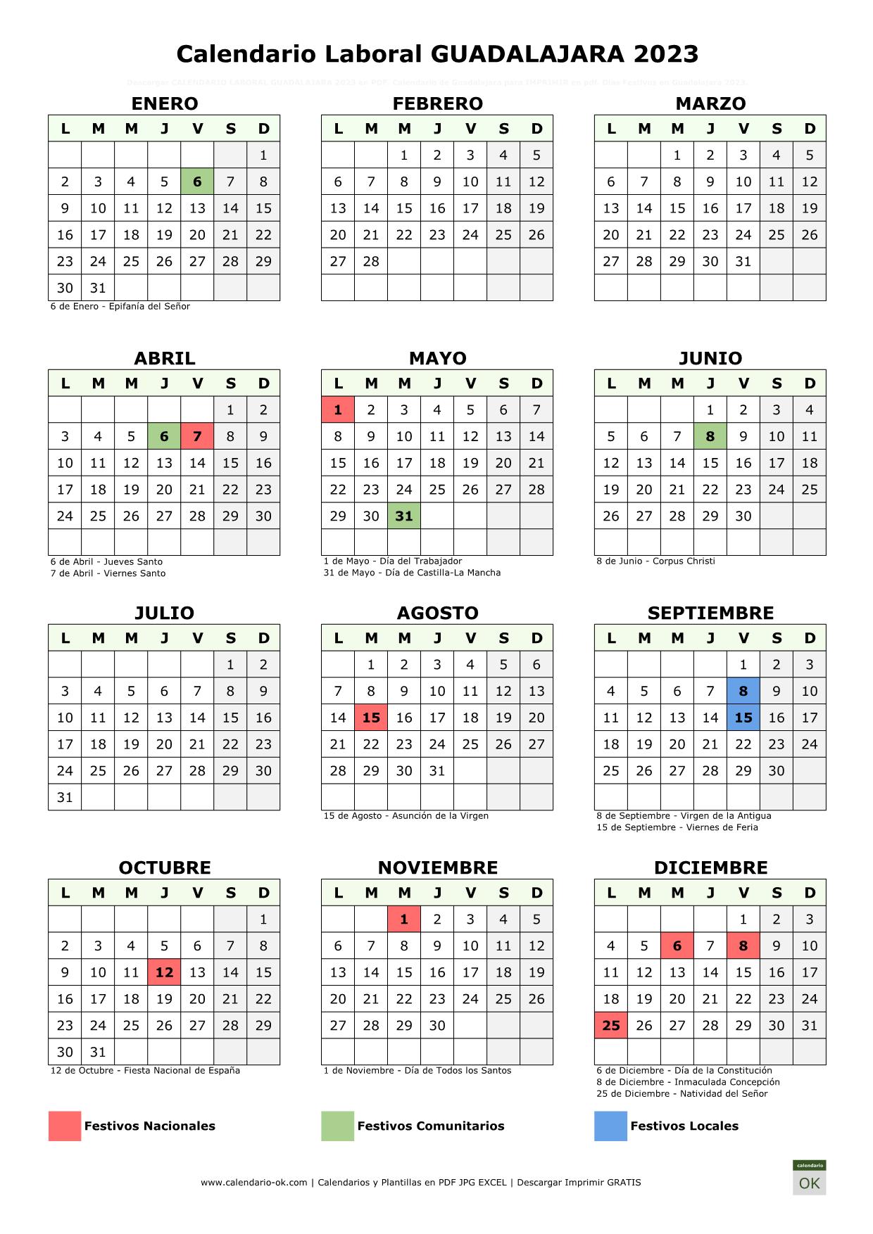 Calendario Laboral Guadalajara 2023