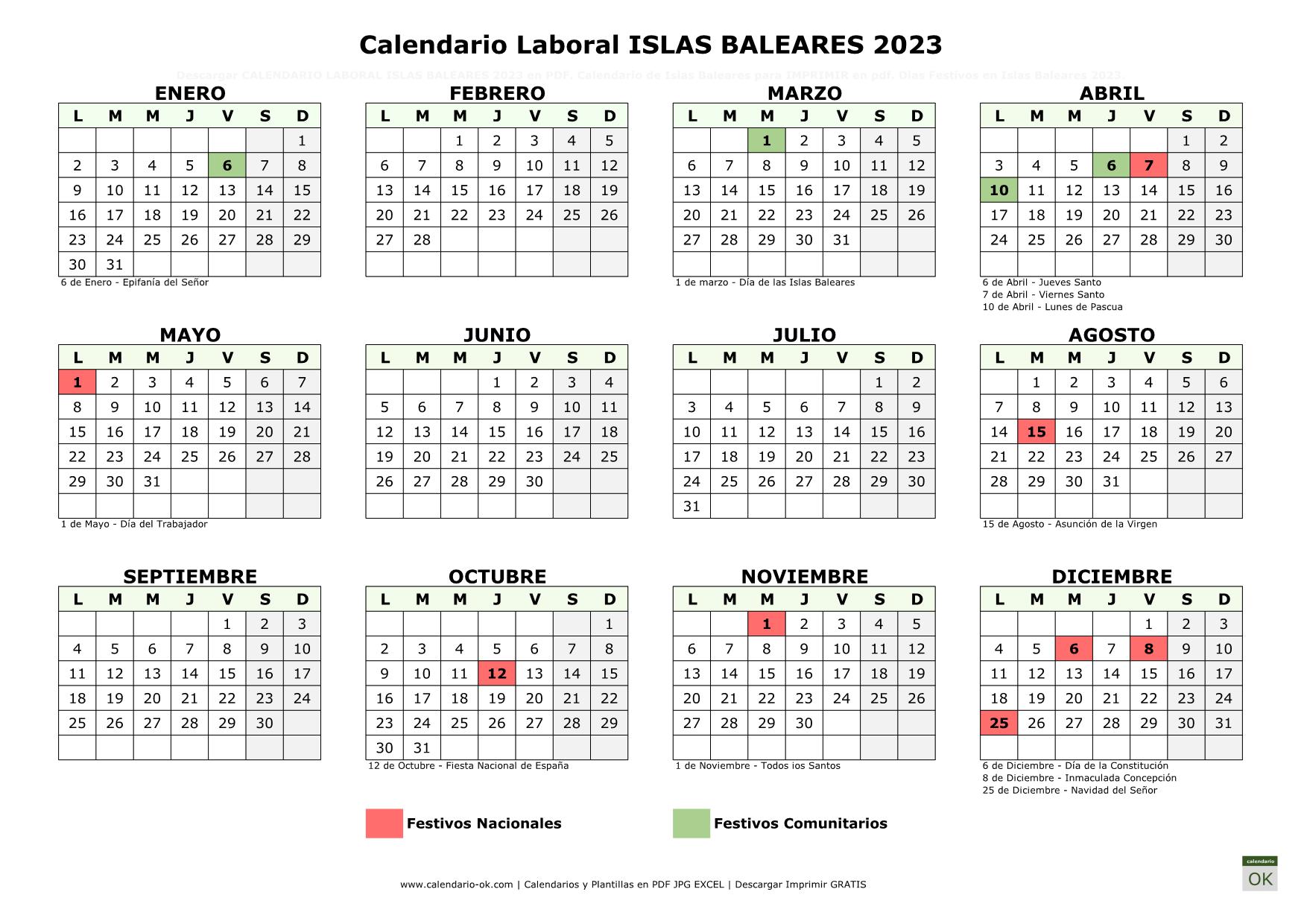 Dia De Baleares 2023 ▷ Calendario Laboral 【ISLAS BALEARES 2023】 para IMPRIMIR