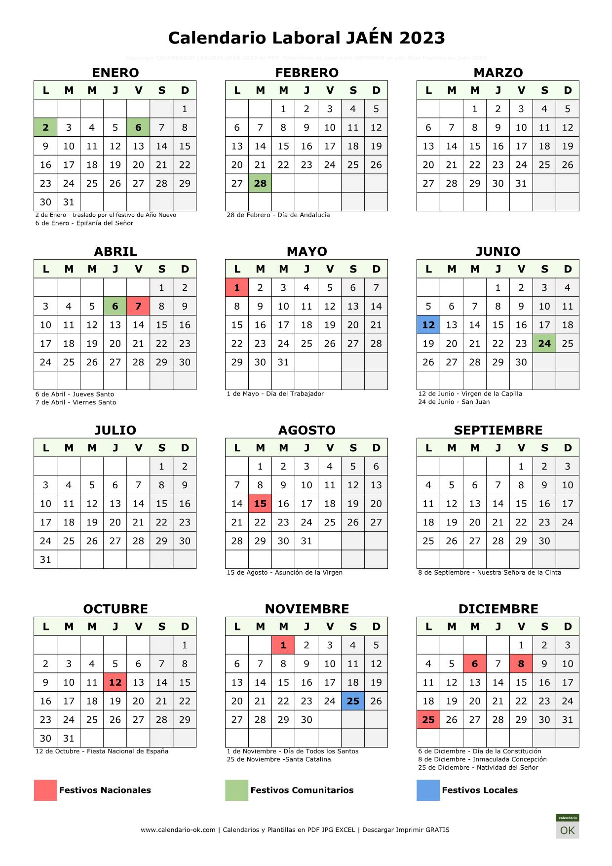 Calendario Laboral Jaén 2023