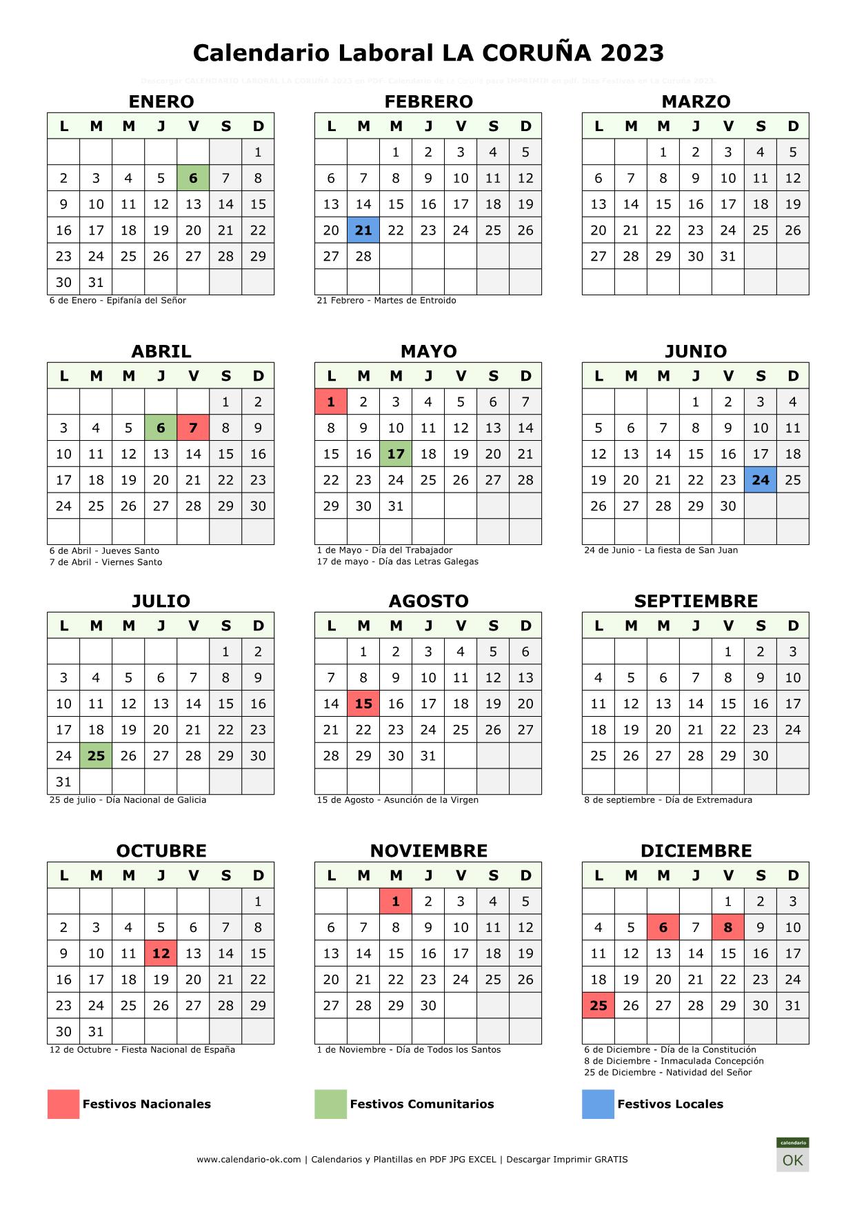 Calendario Laboral La Coruña 2023