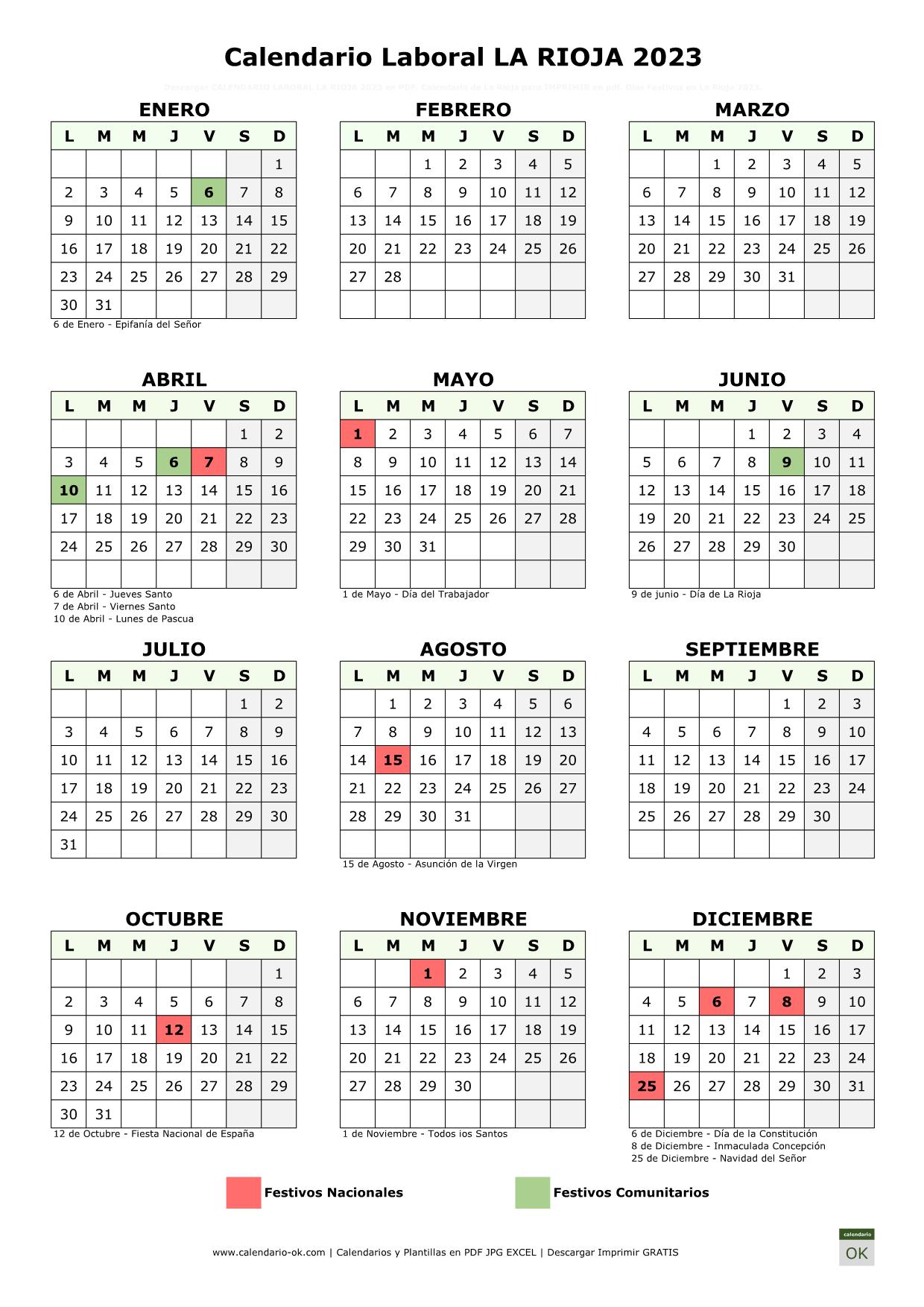 Calendario Laboral LA RIOJA 2023