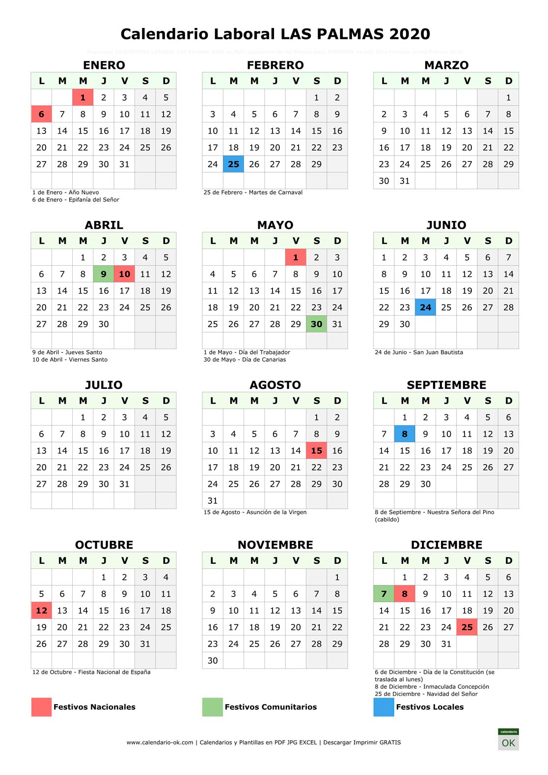 Calendario Laboral LAS PALMAS 2020