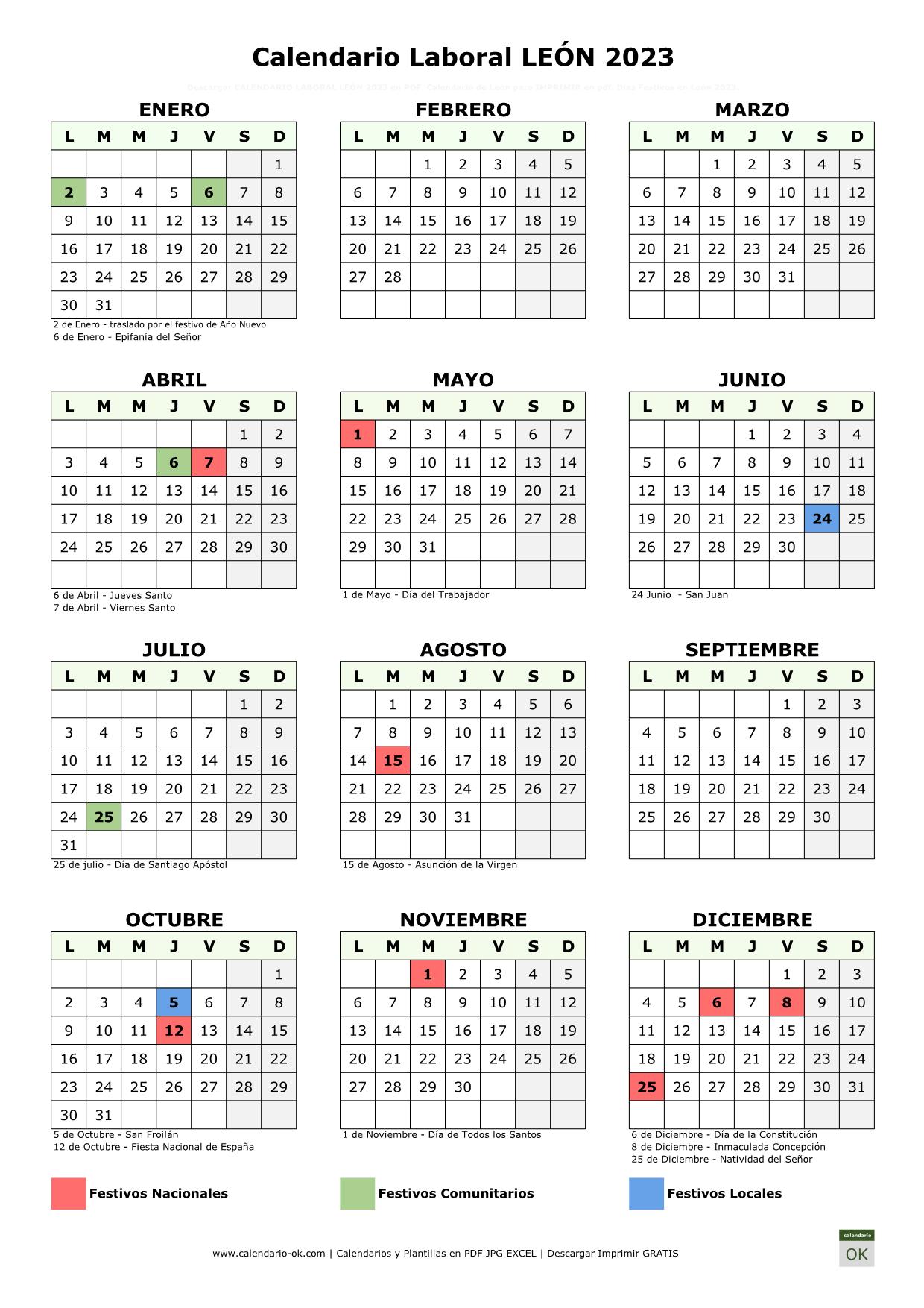 Calendario Laboral León 2023