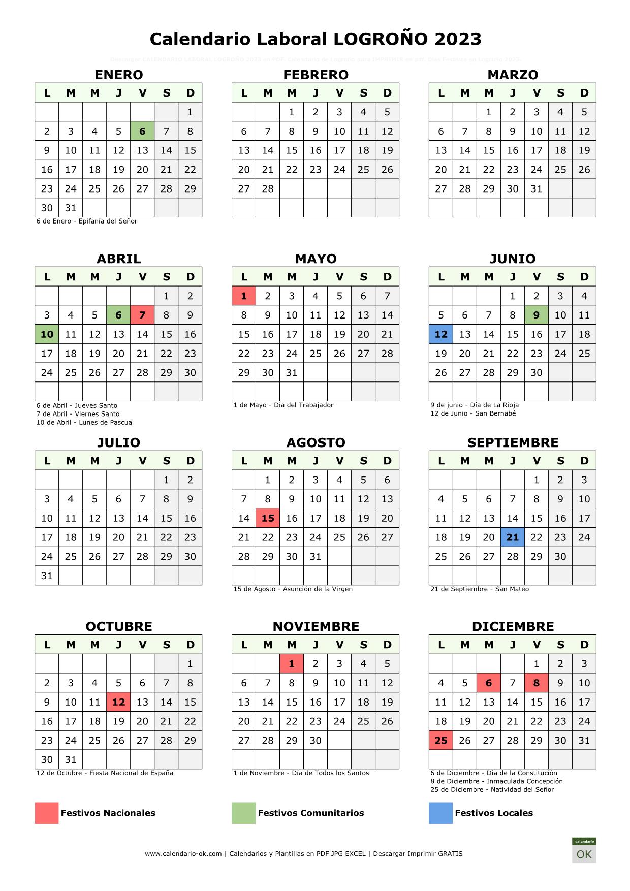 Calendario Laboral Logroño 2023
