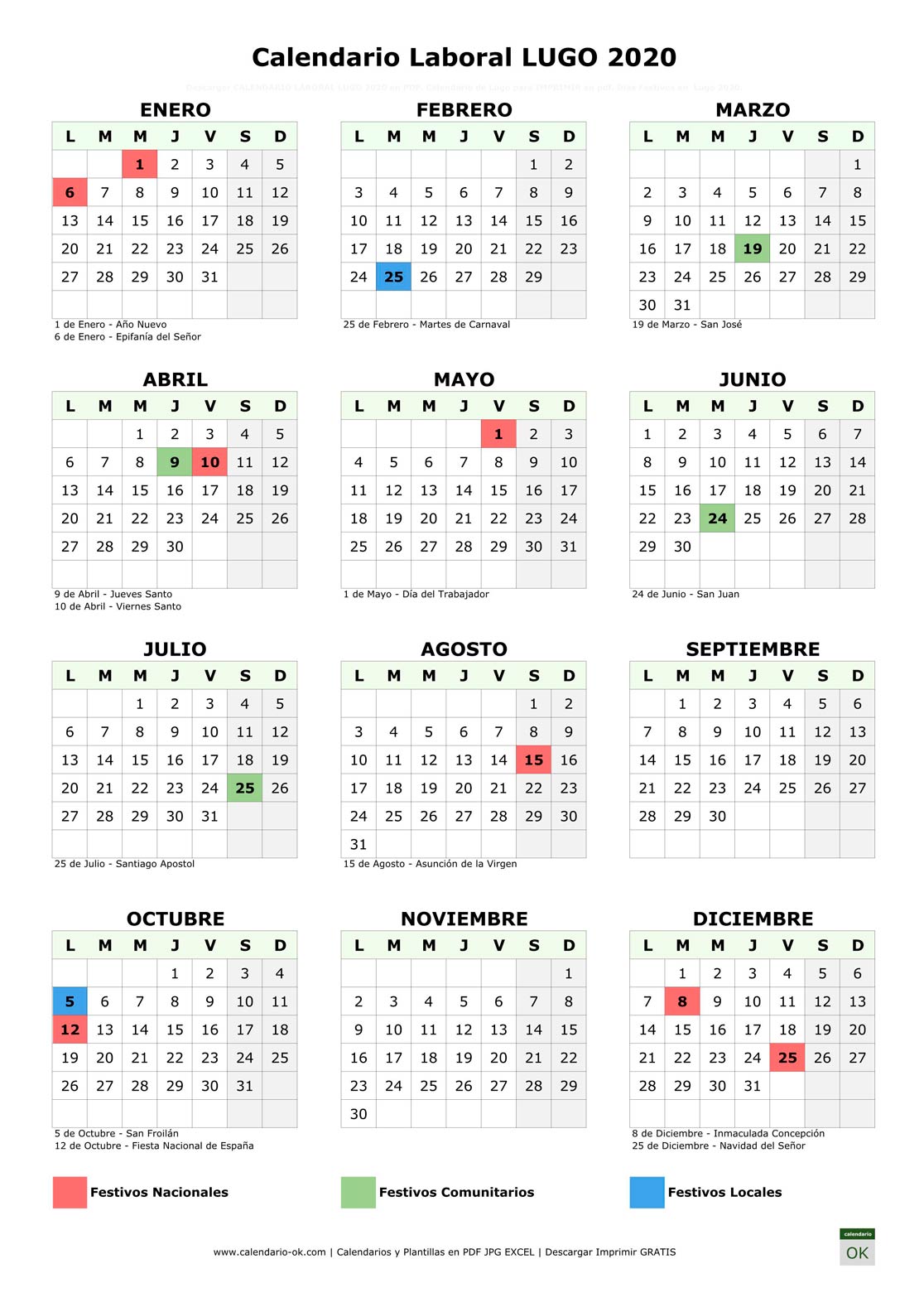 Calendario Laboral LUGO 2020