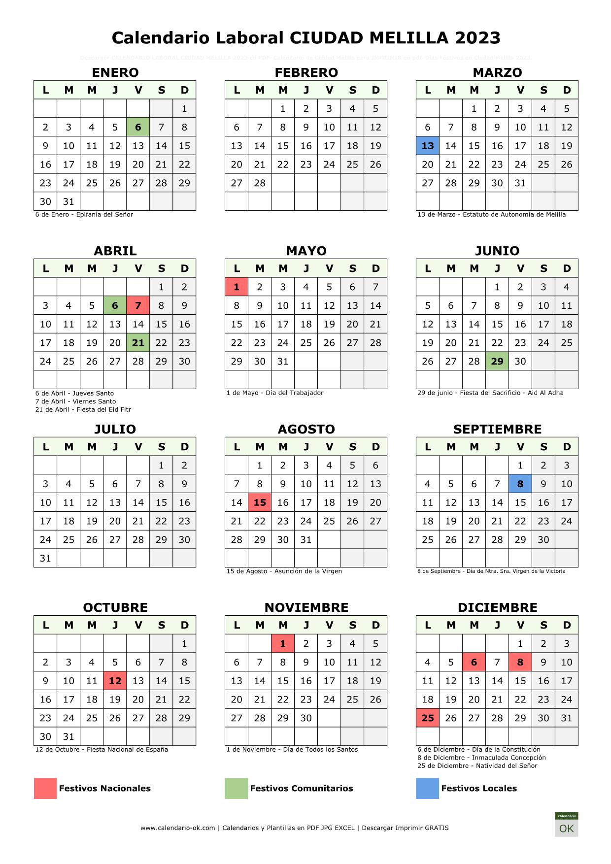 Calendario Laboral MELILLA 2023